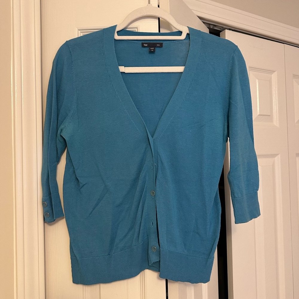 GAP Blue Cardigan Sweater Knit Midi -Sleeve